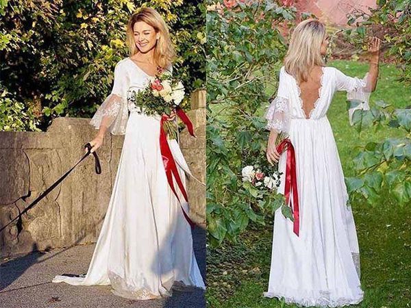 2019 new boho long sleeve wedding dresses v neck a line backless chiffon boho beach garden bridal gown sale, White
2019 new boho long sleeve wedding dresses v neck a line backless chiffon boho beach garden bridal gown sale, White
