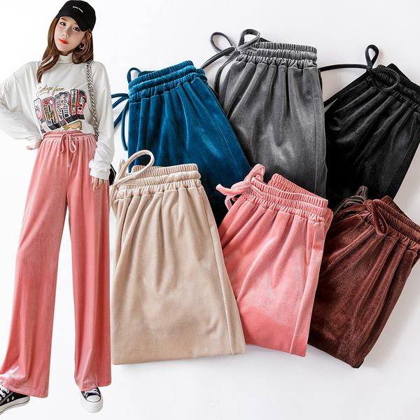 2019 autumn winter new high waist drape gold velvet wide leg pants female loose casual long pants elastic waist rouser plus size, Black;white
2019 autumn winter new high waist drape gold velvet wide leg pants female loose casual long pants elastic waist rouser plus size, Black;white