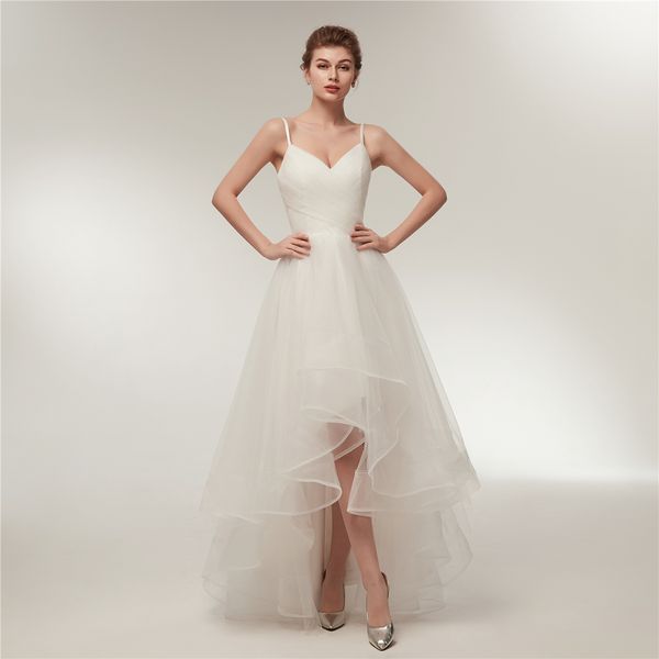2020 elegant ruffle v neck a line tulle long hi low wedding party bride dresses for women wedding dresses, White
2020 elegant ruffle v neck a line tulle long hi low wedding party bride dresses for women wedding dresses, White