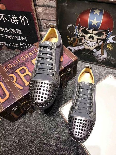 2019new rivets dark grey leather red bottom sneakers shoes men spikes sneaker luxurious women studs leisure party dress wedding 35-46, Black
2019new rivets dark grey leather red bottom sneakers shoes men spikes sneaker luxurious women studs leisure party dress wedding 35-46, Black
