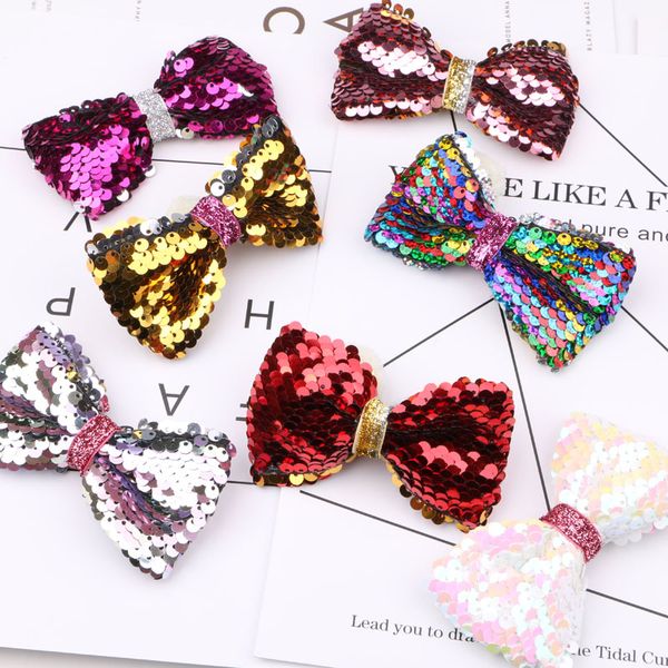 

97*50mm sequin glitter bow patch stickers christmas style girl hair jewelry bow center ornament garment accessory stickers 10pcs, Golden;white