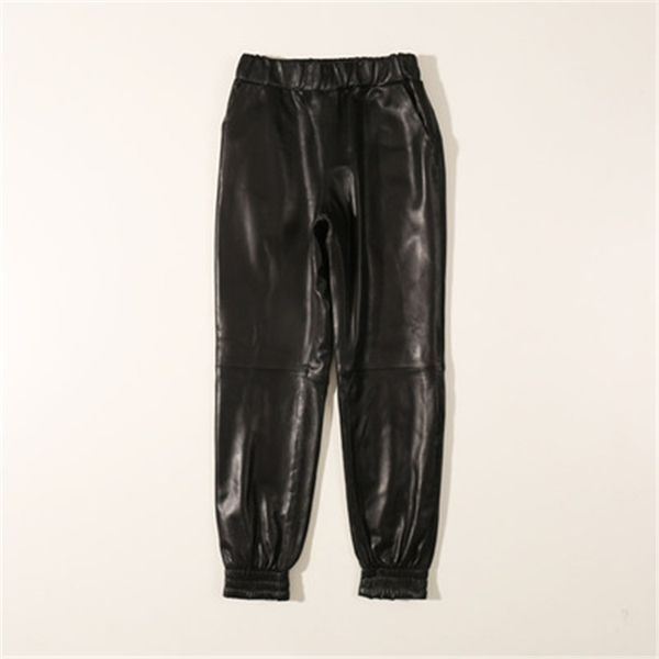 2020 women new real genuine sheep leather pants c5, Black;white