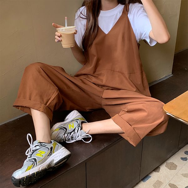 women summer brown v neck loose jumpsuit wide leg pants sleeveless overalls loose waistline rompers 2020, Black;white
women summer brown v neck loose jumpsuit wide leg pants sleeveless overalls loose waistline rompers 2020, Black;white
