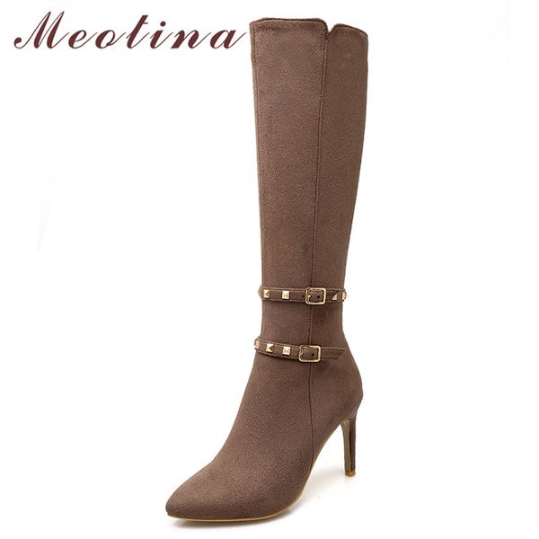 meotina winter knee high boots women rivets zipper thin heels long boots buckle extreme high heel shoes lady autumn plus size 43, Black
meotina winter knee high boots women rivets zipper thin heels long boots buckle extreme high heel shoes lady autumn plus size 43, Black