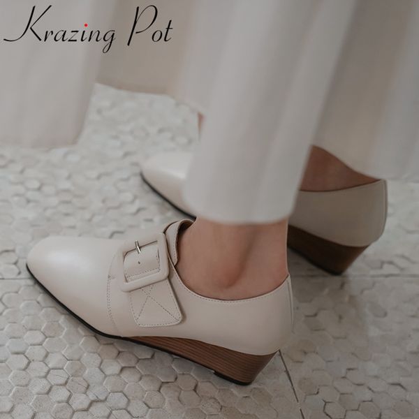 krazing pot 2020 genuine leather square toe wedges brand women pumps mature office lady dress buckle high heels spring shoes l09, Black
krazing pot 2020 genuine leather square toe wedges brand women pumps mature office lady dress buckle high heels spring shoes l09, Black