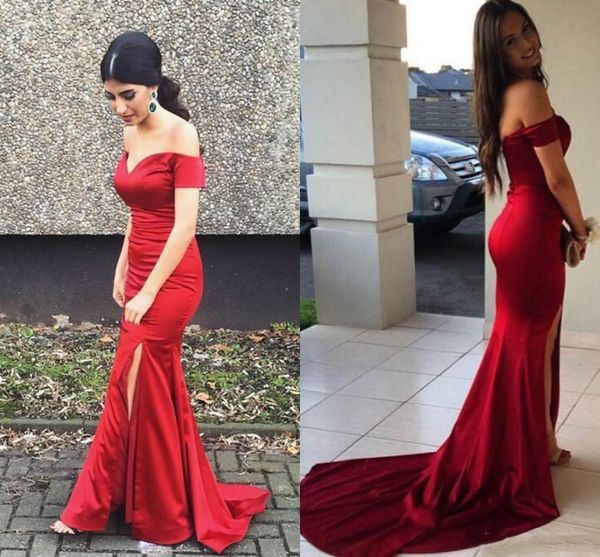 red backless prom dresses mermaid long satin side split sheer dresses off shoulder floor length formal evening party gowns custom made, Black
red backless prom dresses mermaid long satin side split sheer dresses off shoulder floor length formal evening party gowns custom made, Black