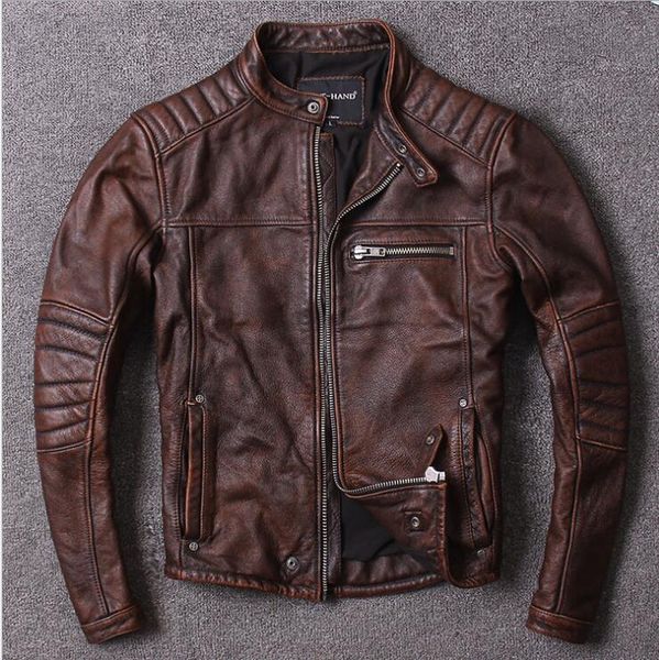 2018 autumn short collar trim body tidal leather jacket mens leather locomotive head layer, Black
2018 autumn short collar trim body tidal leather jacket mens leather locomotive head layer, Black