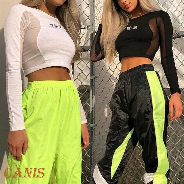women fashion black o neck mesh sheer stitching see through long sleeve letter print cropped t-shirt streetwear crop tees, White
women fashion black o neck mesh sheer stitching see through long sleeve letter print cropped t-shirt streetwear crop tees, White