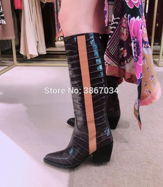 shooegle cowboy boots wmen mixed color crocodile leather knee high boots block chunky heels motorycycle mujer, Black
shooegle cowboy boots wmen mixed color crocodile leather knee high boots block chunky heels motorycycle mujer, Black
