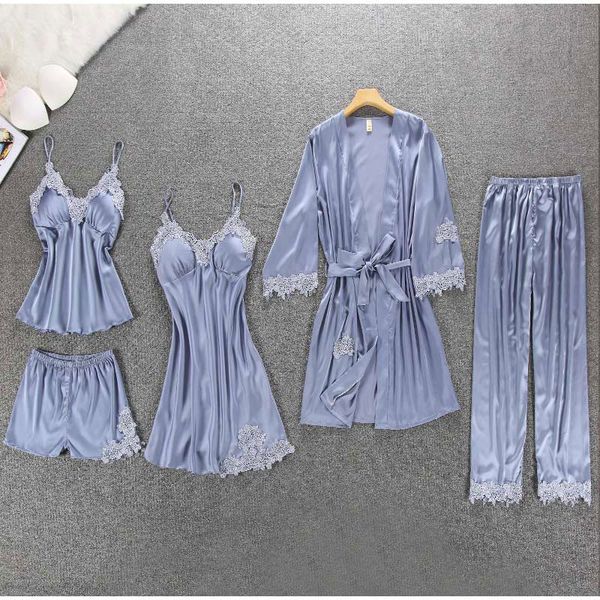2020 summer women satin v-neck pyjamas sets 5 pcs female silk lace sleeveless home sleepwear pijama with chest pads pajamas, Black;red
2020 summer women satin v-neck pyjamas sets 5 pcs female silk lace sleeveless home sleepwear pijama with chest pads pajamas, Black;red