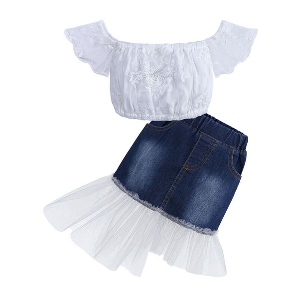 new fashion casual toddler kids baby girls clothes set summer clothes lace off shoulder +denim dress skirt outfits 0-7y, White
new fashion casual toddler kids baby girls clothes set summer clothes lace off shoulder +denim dress skirt outfits 0-7y, White