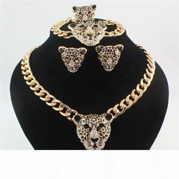 fashion 18k gold plated rhinestone black enamel leopard head necklace bracelet ring earrings jewelry sets, Silver
fashion 18k gold plated rhinestone black enamel leopard head necklace bracelet ring earrings jewelry sets, Silver