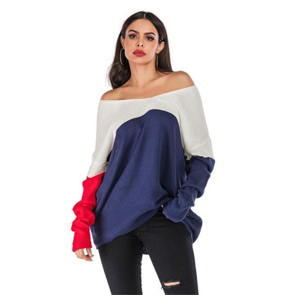 new women designer sweater fashion casual slim contrast color slash neck off-shoulder long sleeve sweater women clothing, White;black
new women designer sweater fashion casual slim contrast color slash neck off-shoulder long sleeve sweater women clothing, White;black
