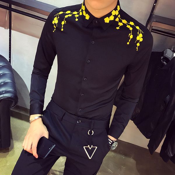 gzdeerax mens shirts luxury plum blossom embroidery long sleeve mens dress shirts fashion black slim fit party male, White;black
gzdeerax mens shirts luxury plum blossom embroidery long sleeve mens dress shirts fashion black slim fit party male, White;black