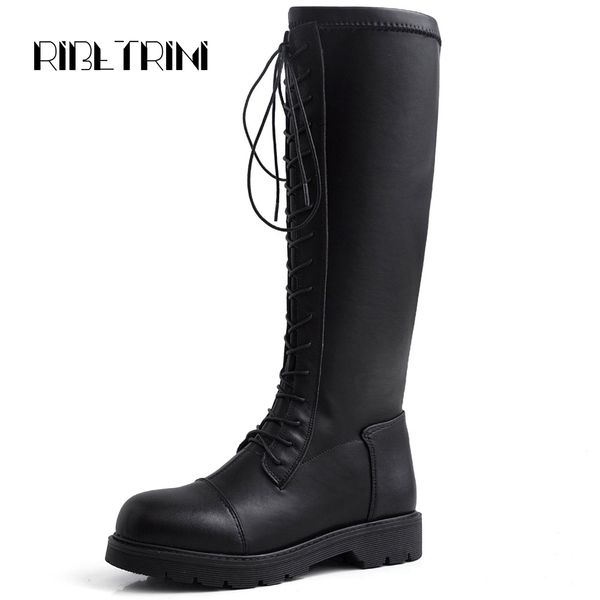 ribetrini retro women genuine leather motorcycle boots rubber sole flat heel lace up autumn shoes woman over mid calf boots, Black
ribetrini retro women genuine leather motorcycle boots rubber sole flat heel lace up autumn shoes woman over mid calf boots, Black