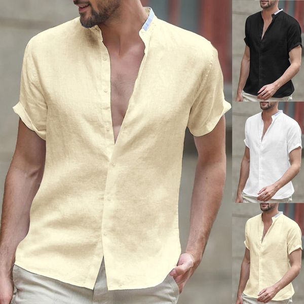 new solid color shirt mens casual summer 2019 men's baggy cotton linen solid short sleeve button retro shirt blouse s-2xl, White;black
new solid color shirt mens casual summer 2019 men's baggy cotton linen solid short sleeve button retro shirt blouse s-2xl, White;black