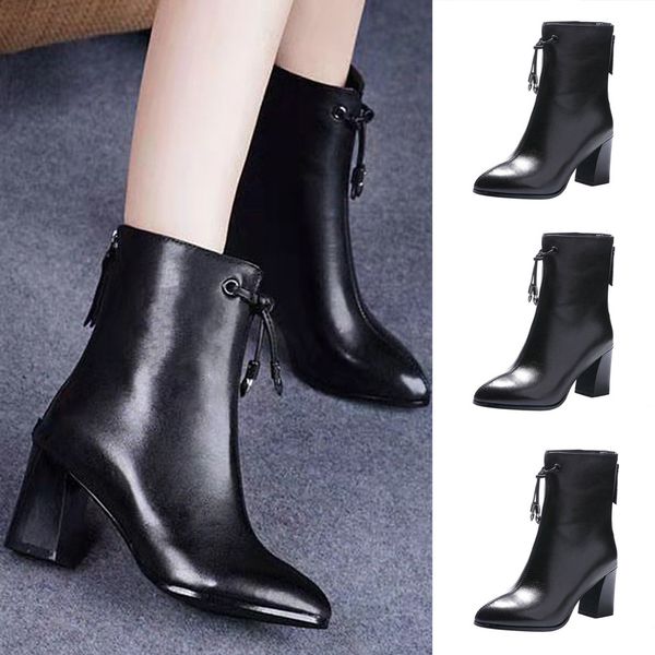 women's solid boots women high heels female winter shoes women ankle leather buckle fashion round toe all match back zip new, Black
women's solid boots women high heels female winter shoes women ankle leather buckle fashion round toe all match back zip new, Black