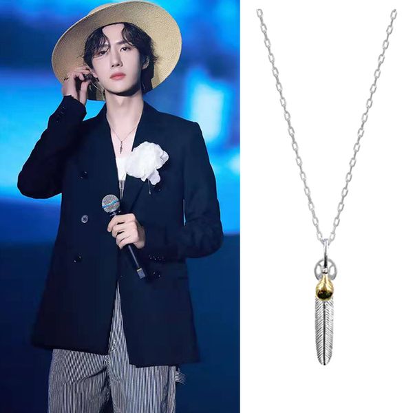 

wang yibo fashion feather pendant necklace 925 silver chen qing ling the untamed lan wangji elegant necklace fan collection gift