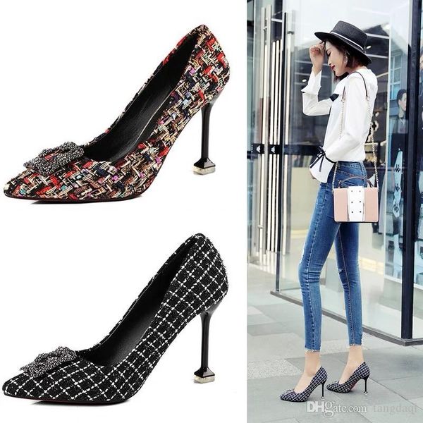 2019 spring and autumn season new korean version of pointed water drill high heels stiletto shallow plaid shoes cat heels women, Black
2019 spring and autumn season new korean version of pointed water drill high heels stiletto shallow plaid shoes cat heels women, Black