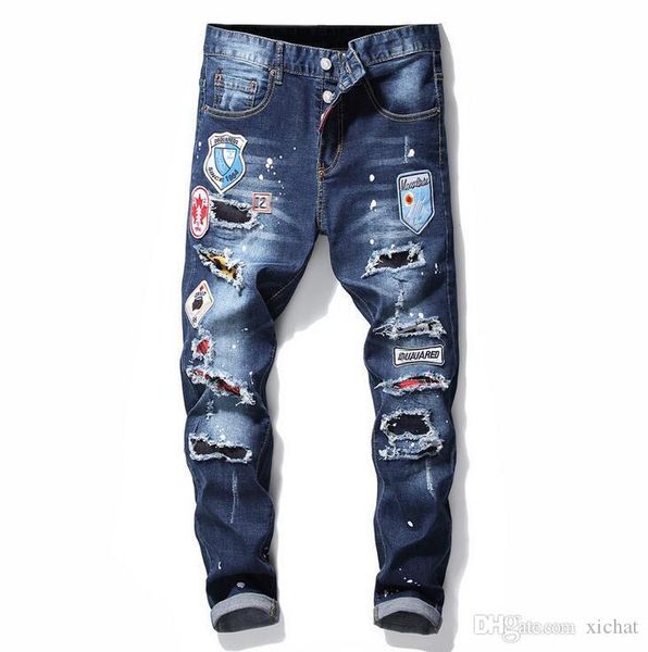 unique mens ripped badge blue skinny jeans fashion designer slim fit washed motocycle denim pants panelled hip hop trousers 1019
unique mens ripped badge blue skinny jeans fashion designer slim fit washed motocycle denim pants panelled hip hop trousers 1019