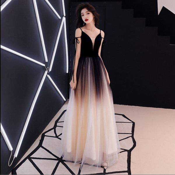 evening dress new banquet dress 2019 noble elegant black gradient fashionable lady evening sleeveles, White;black
evening dress new banquet dress 2019 noble elegant black gradient fashionable lady evening sleeveles, White;black