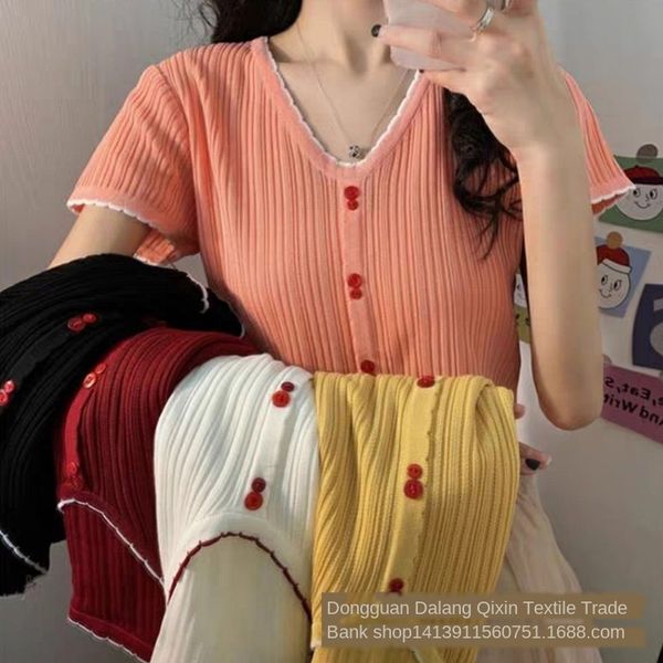 hipster sweet mori girl wavy button button t-shirt buttons v-neck solid color knitted t-shirt seven colors available, White
hipster sweet mori girl wavy button button t-shirt buttons v-neck solid color knitted t-shirt seven colors available, White