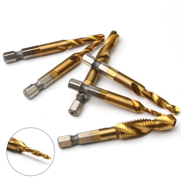 6pcs/set m3 m4 m5 m6 m10 titanium coated hss screw tap metric drill bits 1/4 hex shank countersink deburr set drilling tools
6pcs/set m3 m4 m5 m6 m10 titanium coated hss screw tap metric drill bits 1/4 hex shank countersink deburr set drilling tools
