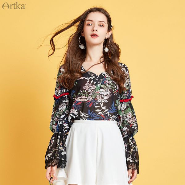 artka 2020 spring summer new blouse women vintage print flare sleeve chiffon shirt v-neck loose elegant lace shirts sa25108c, White
artka 2020 spring summer new blouse women vintage print flare sleeve chiffon shirt v-neck loose elegant lace shirts sa25108c, White