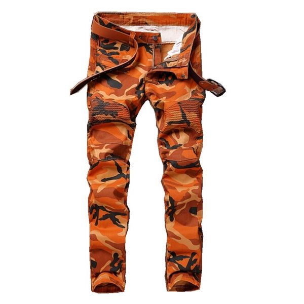 men's camouflage orange biker jeans trousers motocycle camo slim fit cool fashion design slim army hip hop denim pants, Blue
men's camouflage orange biker jeans trousers motocycle camo slim fit cool fashion design slim army hip hop denim pants, Blue