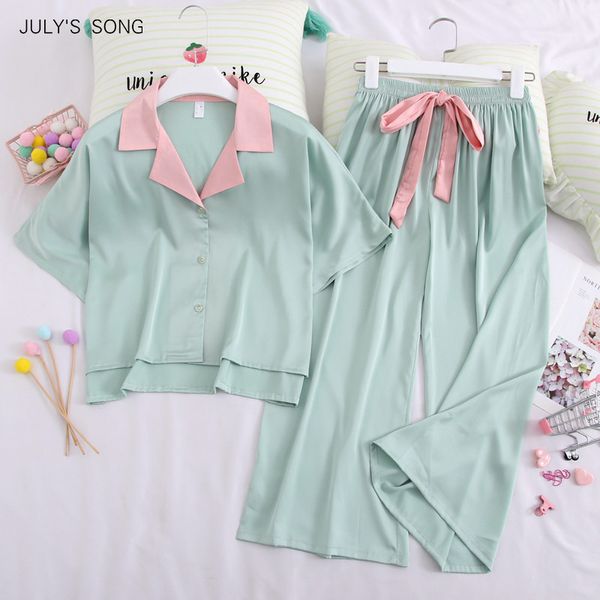 july's song faux silk female pajamas sets summer homewear for women casual turn-down collar short sleeve long pants sleepwear, Black;red
july's song faux silk female pajamas sets summer homewear for women casual turn-down collar short sleeve long pants sleepwear, Black;red