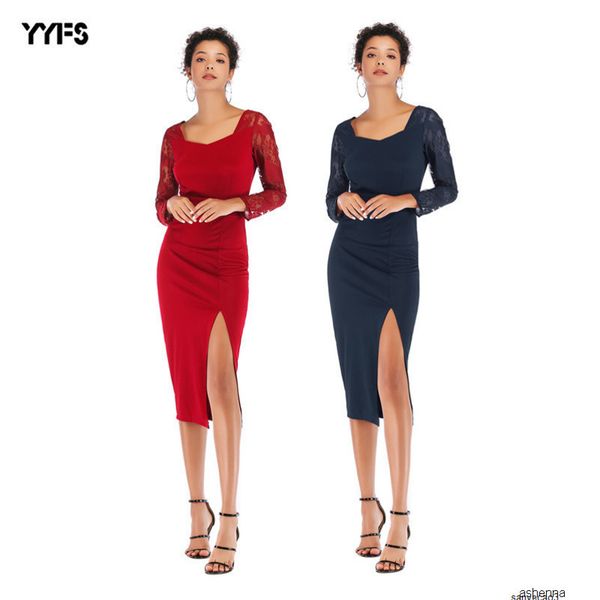 womens designer lace stitching pencil bag hip skirt split solid color dress femaled7pbh, Black;gray
womens designer lace stitching pencil bag hip skirt split solid color dress femaled7pbh, Black;gray