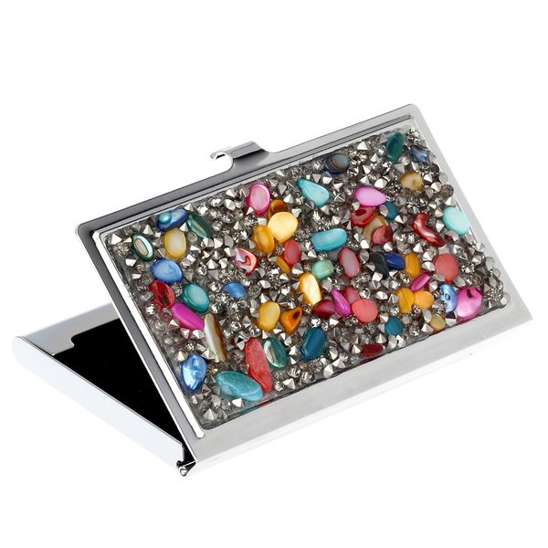 new fashion card case colorful semi-preciouse stones/shell/red blue green grey mix color rectangle metal name card holder, Black;white
new fashion card case colorful semi-preciouse stones/shell/red blue green grey mix color rectangle metal name card holder, Black;white