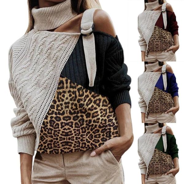 chic women turtle neck one shoulder leopard print color block patchwork sweater suitable for evening party banquet cocktail gift, White;black
chic women turtle neck one shoulder leopard print color block patchwork sweater suitable for evening party banquet cocktail gift, White;black