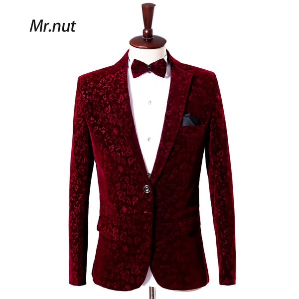 

men slim fit suit blazer wine red burgundy velvet floral pattern jacket for dance party, wedding,banquet,prom with tie, White;black