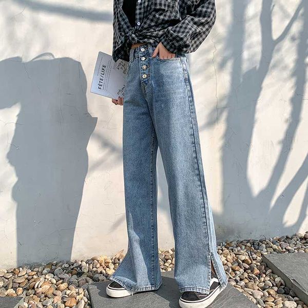 2020 new summer pants women vintage washed jeans loose high waist single breasted long pants fashion split wide leg female, Blue
2020 new summer pants women vintage washed jeans loose high waist single breasted long pants fashion split wide leg female, Blue
