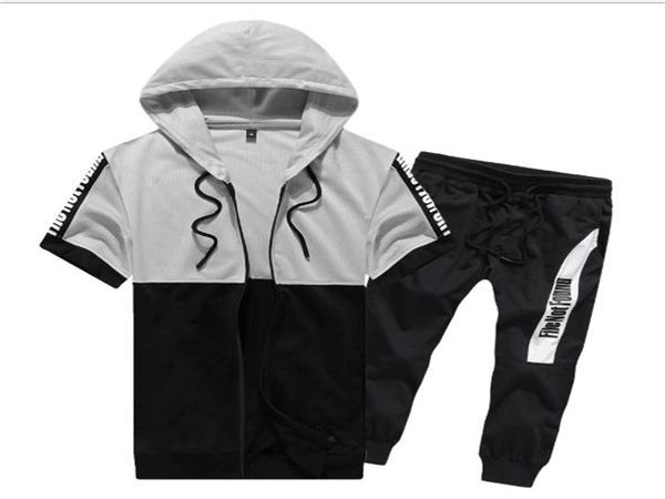 two piece hooded short sleeve set contrast color t-shirt letter printed capris sports fashion mens designer tracksuits, Gray
two piece hooded short sleeve set contrast color t-shirt letter printed capris sports fashion mens designer tracksuits, Gray