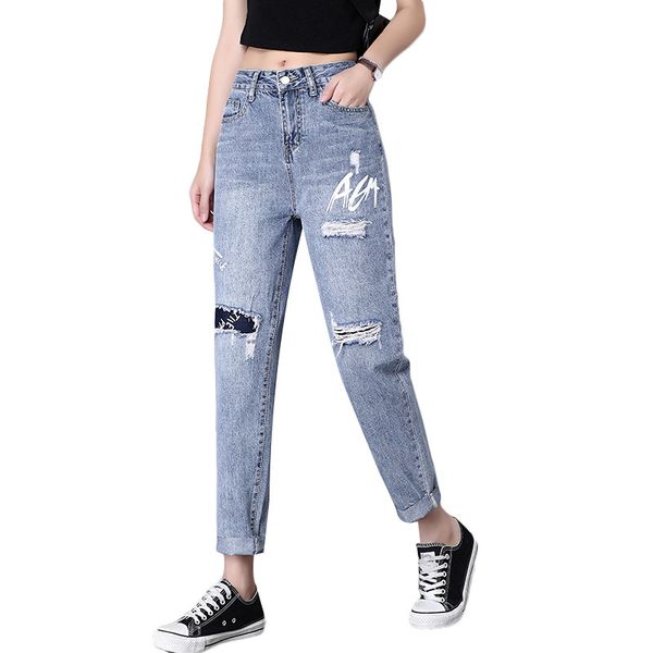 hollow out high waist denim jeans women's spring summer women's new loose harem pants wild thin radish daddy pants, Black;white