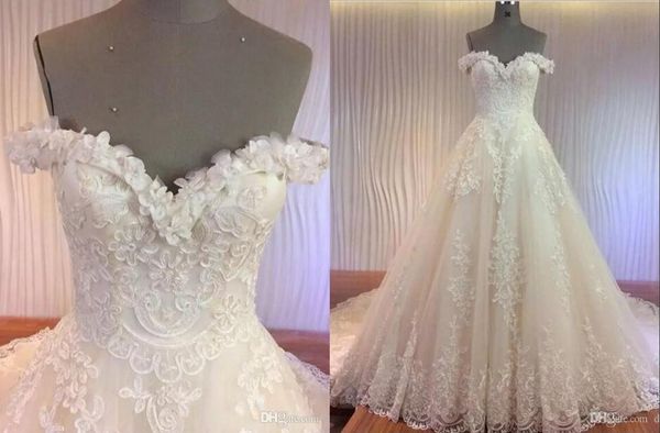 romantic 3d flower wedding dresses off the shoulder lace applique tulle court train wedding bridal gowns vestido de novia, White
romantic 3d flower wedding dresses off the shoulder lace applique tulle court train wedding bridal gowns vestido de novia, White