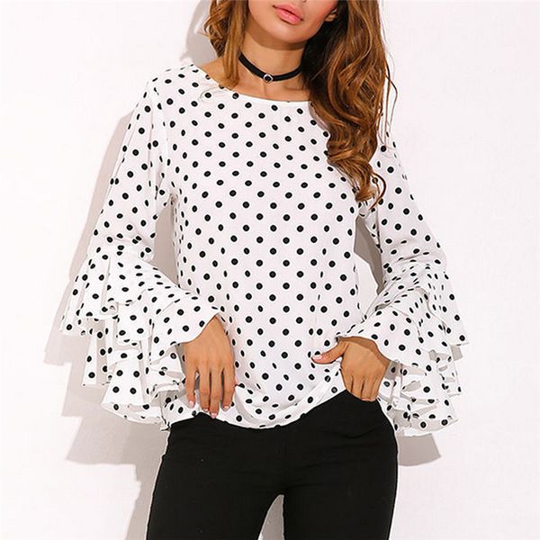 women ruffles long sleeve casual shirt ladies loose polka dot fashion shirts autumn, White
women ruffles long sleeve casual shirt ladies loose polka dot fashion shirts autumn, White