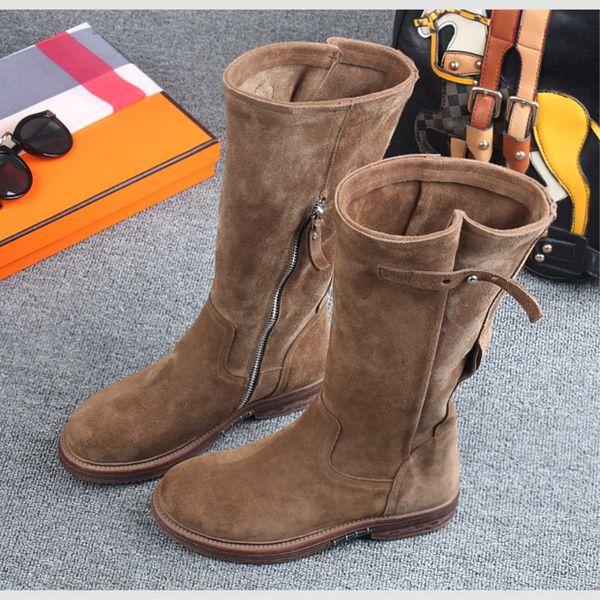 spring autumn women nubuck leather mid-calf zipper belt sewing equestrian boots winter ladies plush half boots 191223, Black
spring autumn women nubuck leather mid-calf zipper belt sewing equestrian boots winter ladies plush half boots 191223, Black