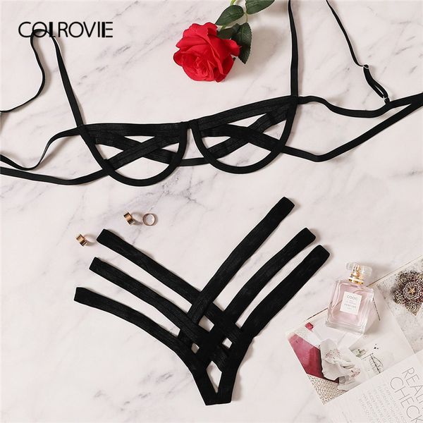 colrovie black solid ladder cut-out lingerie set 2019 women summer bralettes thongs v-strings female underwear bra set, Red;black
colrovie black solid ladder cut-out lingerie set 2019 women summer bralettes thongs v-strings female underwear bra set, Red;black