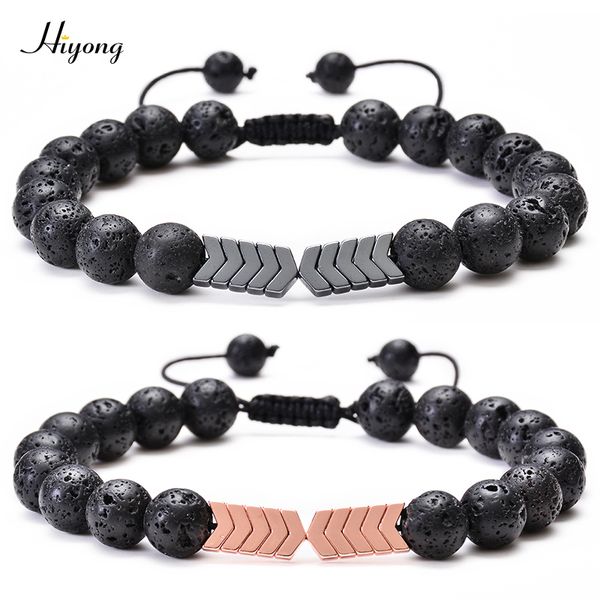 hiyong 2019 volcanic lava stone bracelet braided rope beaded arrow bracelet natural stone beads bracelets adjustable jewelry, Black 
hiyong 2019 volcanic lava stone bracelet braided rope beaded arrow bracelet natural stone beads bracelets adjustable jewelry, Black