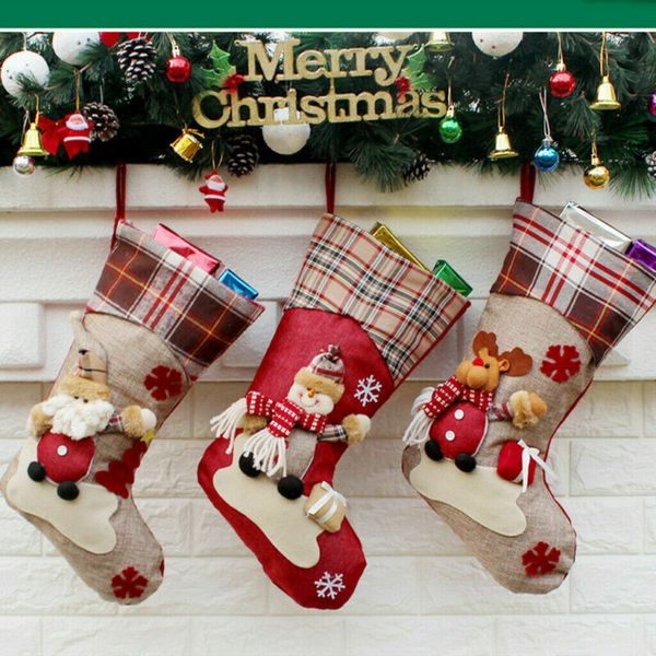 сша рождество большой чулок санта-клаус носок плед мешковины конфеты сумки подарок держатель