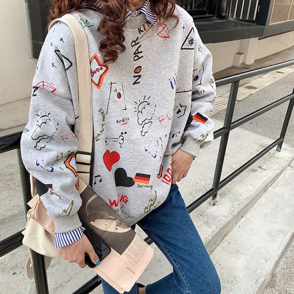 autumn and winter new cute girls casual printing stitching plus velvet thickening students round neck letters loose sports hoode, Black
autumn and winter new cute girls casual printing stitching plus velvet thickening students round neck letters loose sports hoode, Black