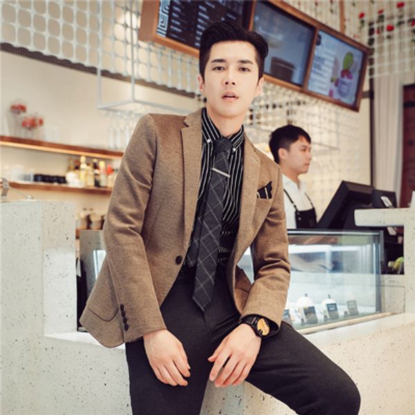winter thick woolen suit jacket korean version of the british trend of men's casual self-cultivation small suit jacket men, White;black
winter thick woolen suit jacket korean version of the british trend of men's casual self-cultivation small suit jacket men, White;black