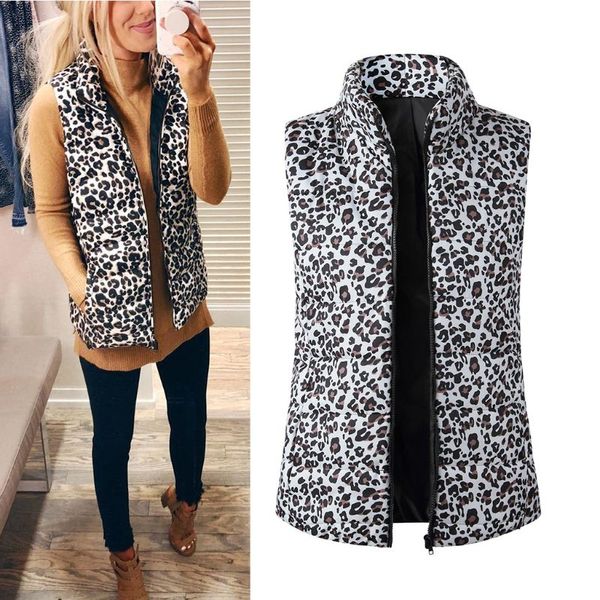 women new winter vest leopard jacket stand-up collar cotton sleeveles waistcoat, Black;white
women new winter vest leopard jacket stand-up collar cotton sleeveles waistcoat, Black;white