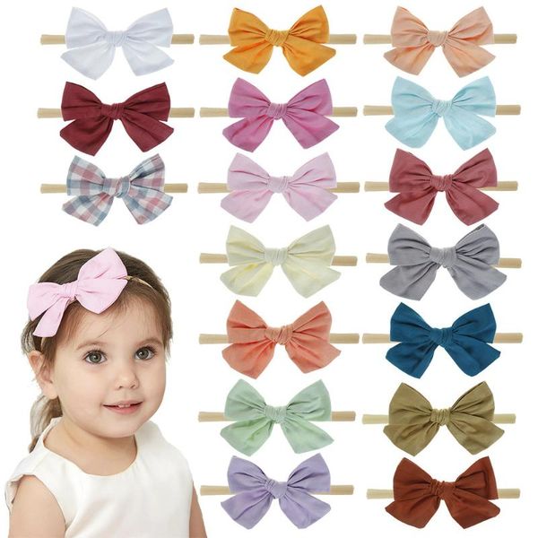 big cotton bow baby nylon headband for girls kids headwear toddler bow headband elasticity hair band accessories head wrap, Slivery;white