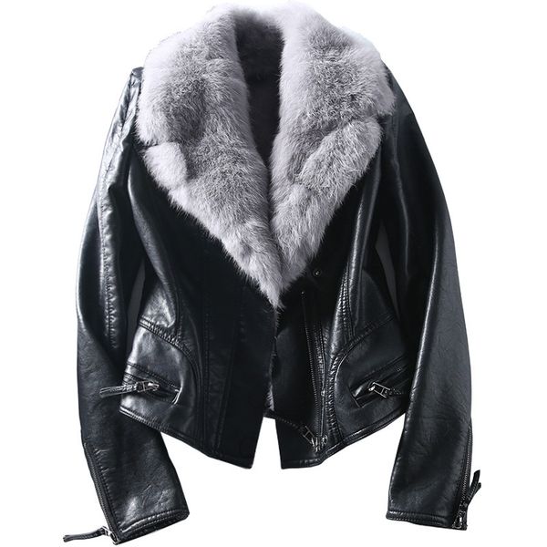 female 2018 new design autumn winter thicken fur collar pu leather jacket faux soft leather coat slim jackets a025, Black
female 2018 new design autumn winter thicken fur collar pu leather jacket faux soft leather coat slim jackets a025, Black