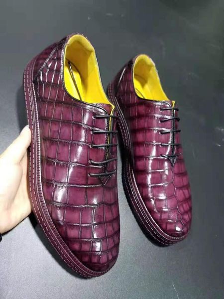 Luxury quality Newly Genuine real genuine crocodile belly skin shinny burgandy color men business dress shoe with cow lining
Luxury quality Newly Genuine real genuine crocodile belly skin shinny burgandy color men business dress shoe with cow lining