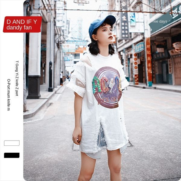 european medium and long heavy industry t-shirt women's short sleeve loose t-shirt lace 2020 printing lace stitching hole tide brand, White
european medium and long heavy industry t-shirt women's short sleeve loose t-shirt lace 2020 printing lace stitching hole tide brand, White
